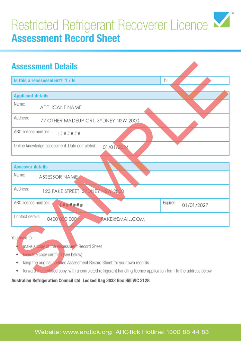 Licence Application Australian Refrigeration Council