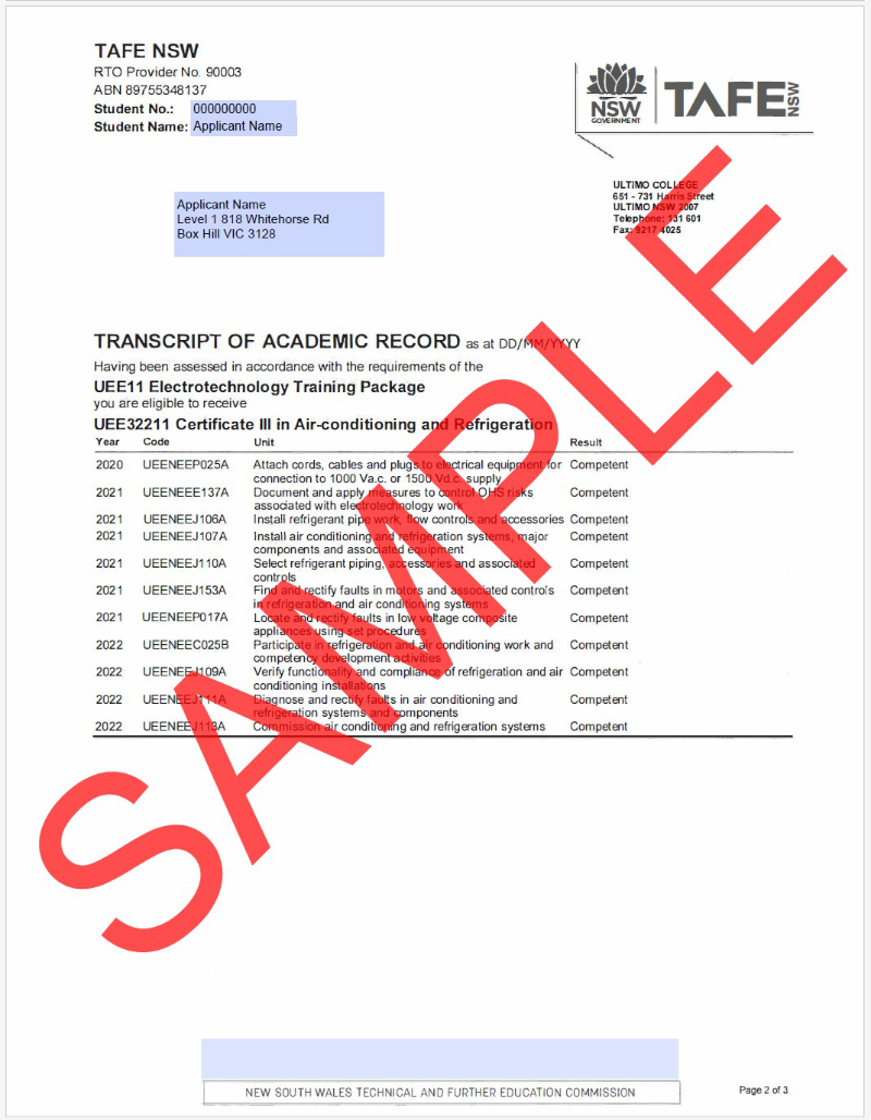 Licence Application Australian Refrigeration Council